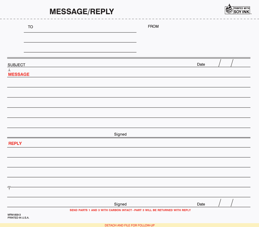"Reply Memo - Unit Set - 8.5" x 7" - 3 Part" "Reply Memo - Unit Set - 8.5" x 7" - 3 Part"