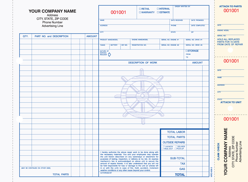 Marine Repair Order - Unit Set - 11" x 8.5" - 3 Part Marine Repair Order - Unit Set - 11" x 8.5" - 3 Part