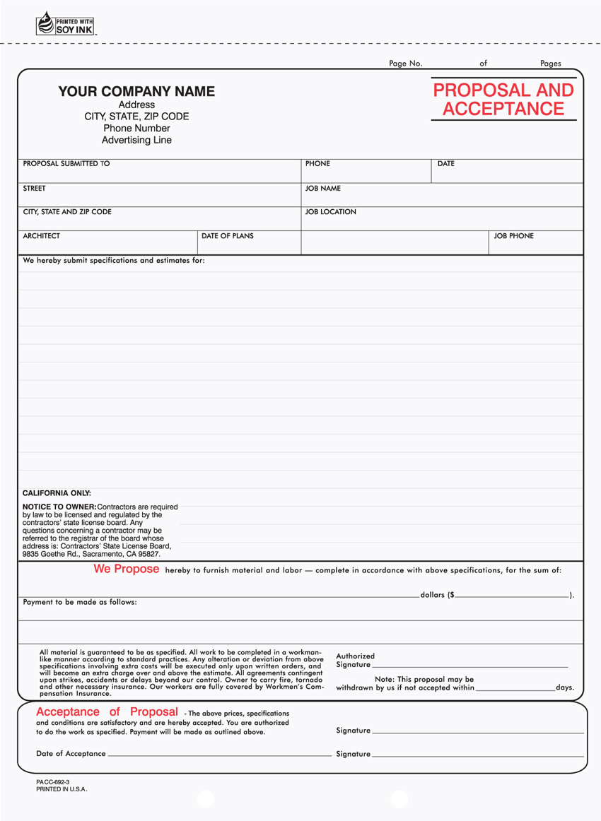 "Proposal & Acceptance - Unit Set - 8.5" x 11" - 3 Part CAL Vers (image for) "Proposal & Acceptance - Unit Set - 8.5" x 11" - 3 Part CAL Vers