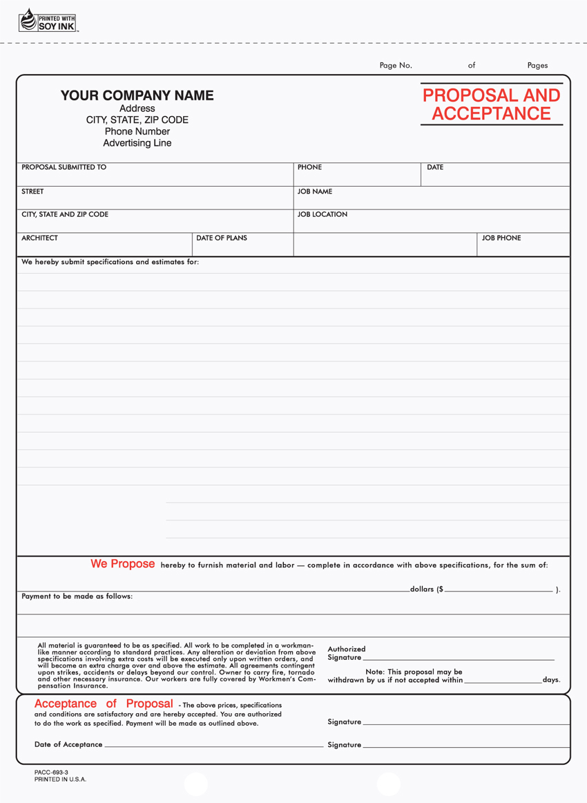 "Proposal & Acceptance - Unit Set - 8.5" x 11" - 3 Part" (image for) "Proposal & Acceptance - Unit Set - 8.5" x 11" - 3 Part"