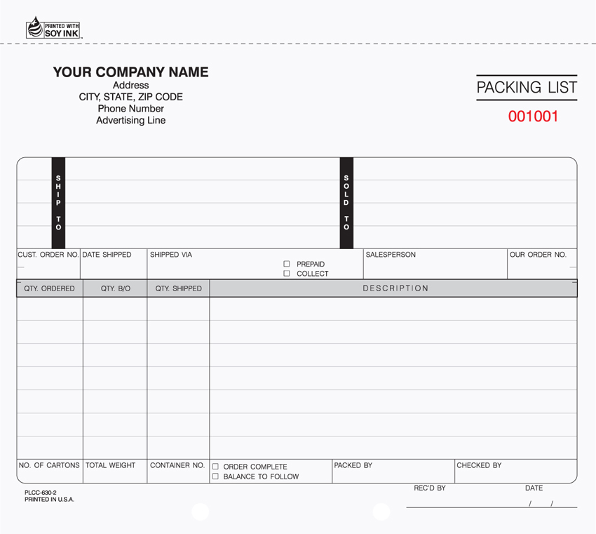 "Packing List - Unit Set - 8.5" x 7" - 3 Part" "Packing List - Unit Set - 8.5" x 7" - 3 Part"