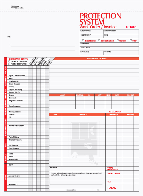 "Protection System Work Order/Invoice - 8.5" x 11" - Unit Set - "Protection System Work Order/Invoice - 8.5" x 11" - Unit Set -