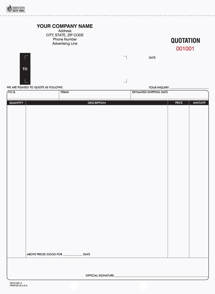 "Quotation Form - Unit Set - 8.5" x 11" - 3 Part" (image for) "Quotation Form - Unit Set - 8.5" x 11" - 3 Part"