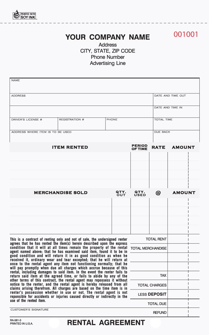 "Rental Agreement - 5.66" x 8.5" - Unit Set - 3 PART" "Rental Agreement - 5.66" x 8.5" - Unit Set - 3 PART"