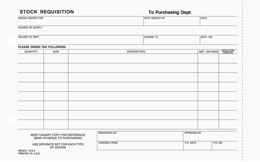 REQCC-574 Stock Requisition - Unit Set - 5.67" x 9.125" - 3 Part REQCC-574 Stock Requisition - Unit Set - 5.67" x 9.125" - 3 Part
