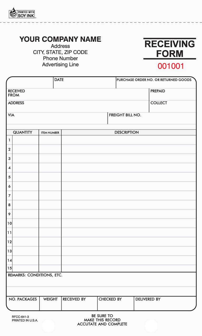 "Receiving Form - Unit Set - 5.67" x 8.5" - 3 Part" "Receiving Form - Unit Set - 5.67" x 8.5" - 3 Part"