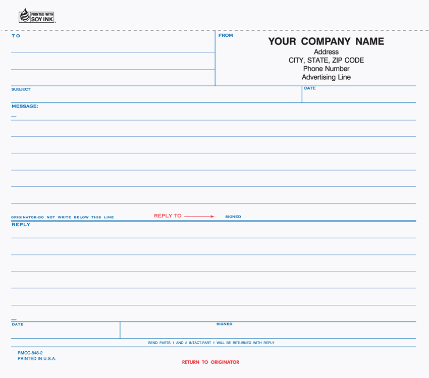 "Reply Memo - Unit Set - 8.5" x 7" - 3 Part" "Reply Memo - Unit Set - 8.5" x 7" - 3 Part"