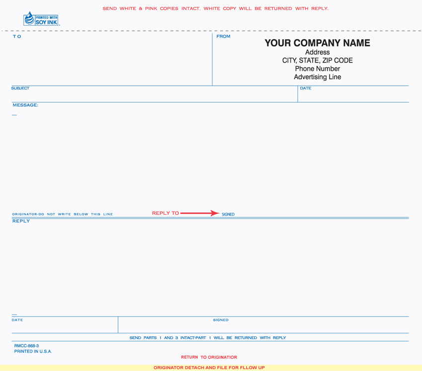 "Reply Memo - Unit Set - 8.5" x 7" - 3 Part" "Reply Memo - Unit Set - 8.5" x 7" - 3 Part"