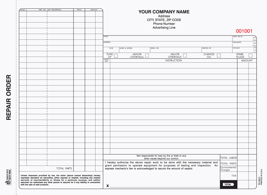 "Auto Repair Order - Unit Set - RO-658 - 11"x8.5" - 3 Part" "Auto Repair Order - Unit Set - RO-658 - 11"x8.5" - 3 Part"