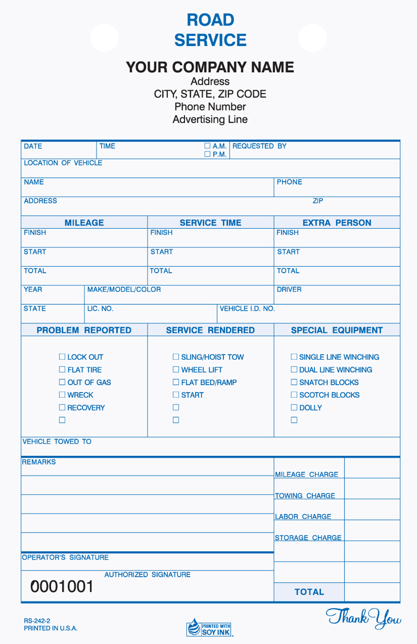 Road Service - Register Form - RS-242 5.8"x8.5" -2 or 3 Part Road Service - Register Form - RS-242 5.8"x8.5" -2 or 3 Part