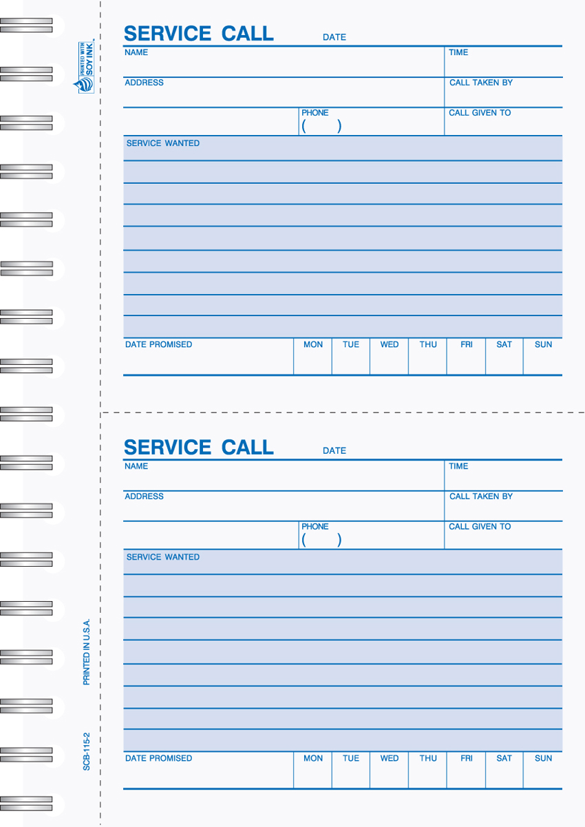 "Service Call Book - Unit Set - SCB-115 - 5"x 4.5" - 2 Part" "Service Call Book - Unit Set - SCB-115 - 5"x 4.5" - 2 Part"