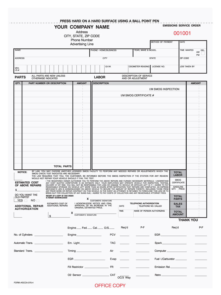 "Smog Control Order - Unit Set - SCCA-375 - 8.5"x11" - 4 Parts" "Smog Control Order - Unit Set - SCCA-375 - 8.5"x11" - 4 Parts"