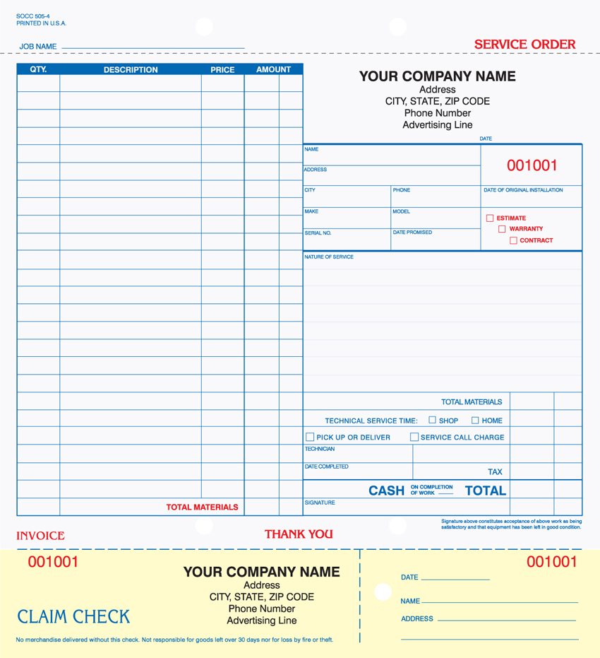 "Service Order - Unit Set - SOCC-505 - 8.5"x8.5" - 2 Part" "Service Order - Unit Set - SOCC-505 - 8.5"x8.5" - 2 Part"
