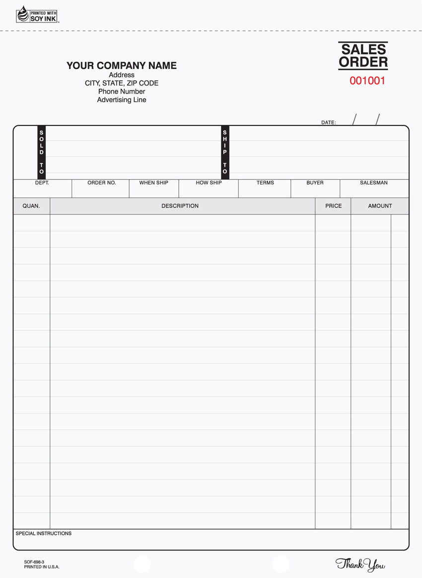 Sales Order Form - Unit Set - Carbon - 8.5" x 11" - 3 Part - Click Image to Close