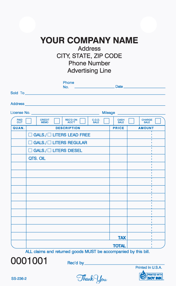 Service Station- Register Form - 4" x 6.5" -2 or 3 Part Service Station- Register Form - 4" x 6.5" -2 or 3 Part