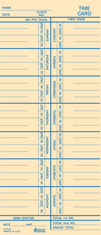 Time Card - 3.625 x 8.5 - 1 Part Time Card - 3.625 x 8.5 - 1 Part