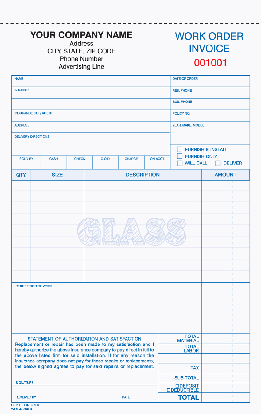 "Glass Work Order - Unit Set - 5.67"x 8.5" - 4 Part" "Glass Work Order - Unit Set - 5.67"x 8.5" - 4 Part"