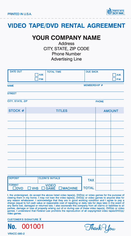 VIDEO RENTAL FORMS